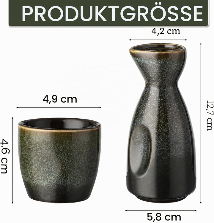 Keramik Sake Satz für Wärmeren Liquor Sake Set 1 Sake-topf mit 4 Sake Becher (Grün Schwarz), Grün Sc