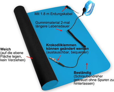 ESD Antistatik-Matte, YUANJ Professionelle Antistatische Arbeitsmatte, Gummimatte mit Erdungskabel u