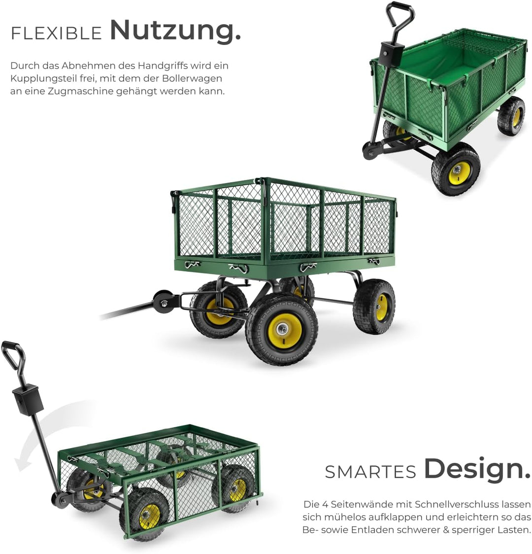 tectake® Bollerwagen, Transportwagen, Gartenwagen, Handwagen, Leiterwagen mit aufklappbaren Seitenwä