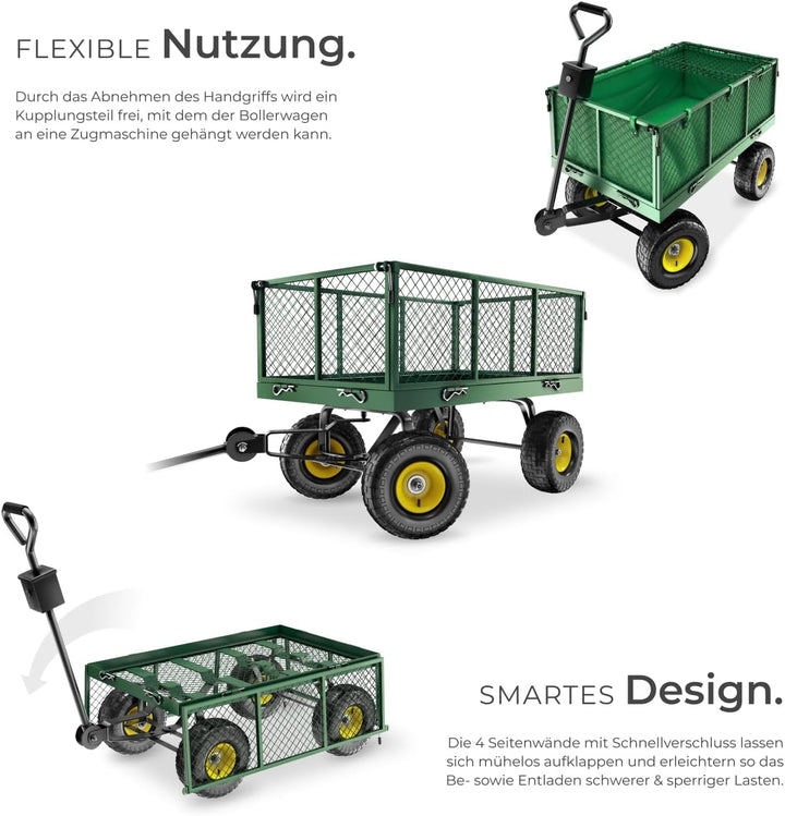 tectake® Bollerwagen, Transportwagen, Gartenwagen, Handwagen, Leiterwagen mit aufklappbaren Seitenwä