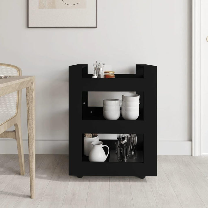 Servierwagen, Barwagen, Küchenwagen, Getränkewagen, für Küche, Bar, Esszimmer Schwarz 60x45x80 cm Ho