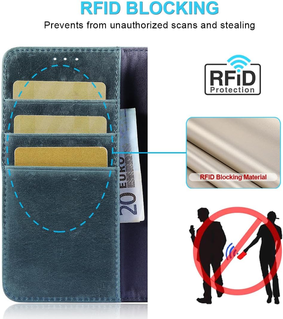 LENSUN Echtleder Handyhülle für Samsung Galaxy S23, Lederhülle [RFID Schutz Kartenfach][Standfanktio