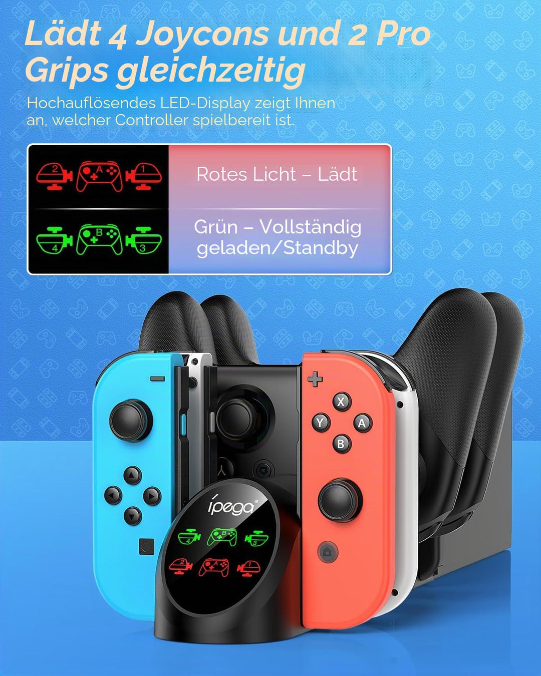 FASTSNAIL Ladestation Kompatibel mit Nintendo Switch&Switch OLED für Joy Cons， Controller Ladestatio