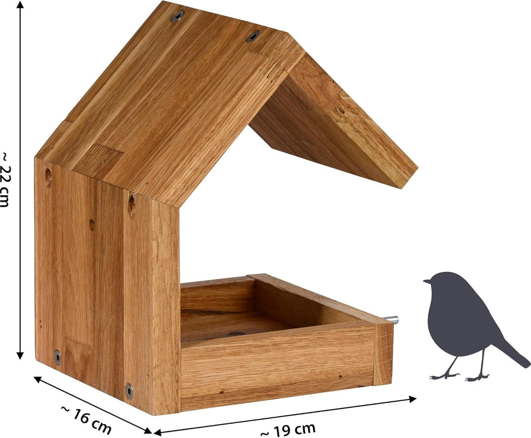 Luxus-Vogelhaus 46850e Eichenholz Vogelfutterhaus zum Aufhängen mit Satteldach und Anflugstange Eich