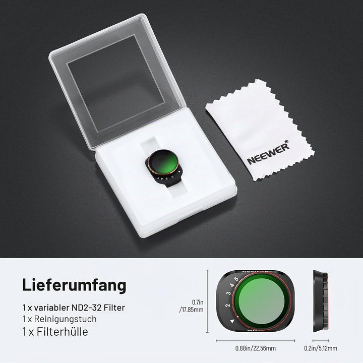 NEEWER Variabler ND Filter, kompatibel mit DJI Mini 4 Pro, ND2-32 1-5 Stop, Snap On, mehrfach beschi