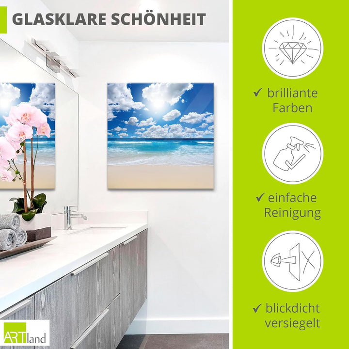 ARTland Glasbilder Wandbild Glas Bild einteilig 60x30 cm Querformat Strand Meer Karibik Urlaub Somme