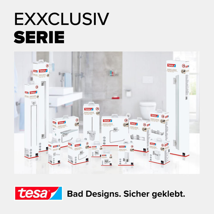 tesa EXXCLUSIV Bad Handtuchhalter, 2-armig, verchromt - rostfrei, zur Wandbefestigung ohne Bohren, i