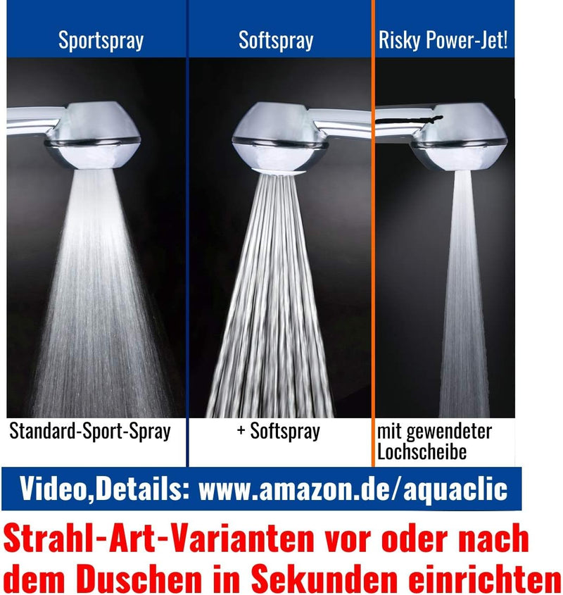 Duschkopf mit Schlauch, 175cm, extrastark, antikalk. PREMIUM SOLEIL: Mit Brause zum Wassersparen ode