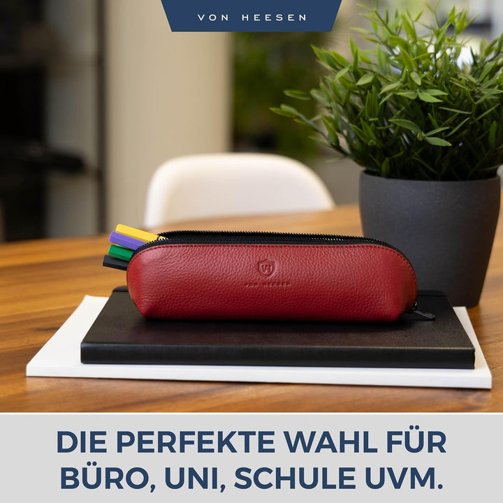 VON HEESEN® Echtleder Federmäppchen Leder Federmappe Etui für Stifte Mäppchen Schule Federtasche Uni