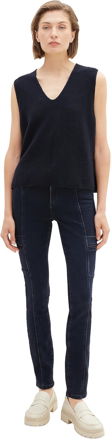 TOM TAILOR Damen Alexa Slim Cargo Jeans 28W / 30L 10173 - Dark Stone Blue Black Denim, 28W / 30L 101