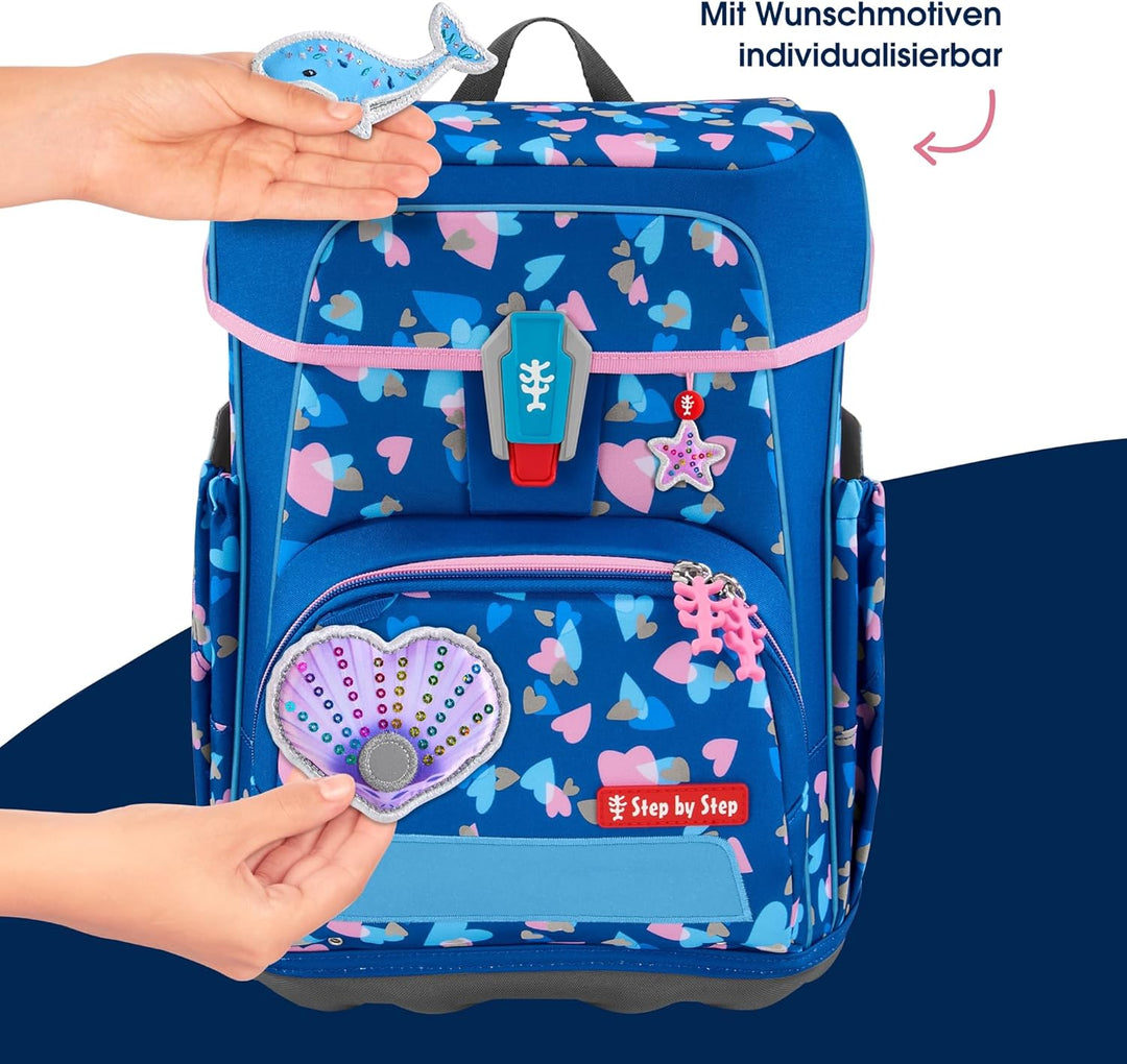 Step by Step Schulranzen-Set CLOUD REFLECT „Seashell Pearl“ 5-teilig, blau-rosa, Panther-Design, erg