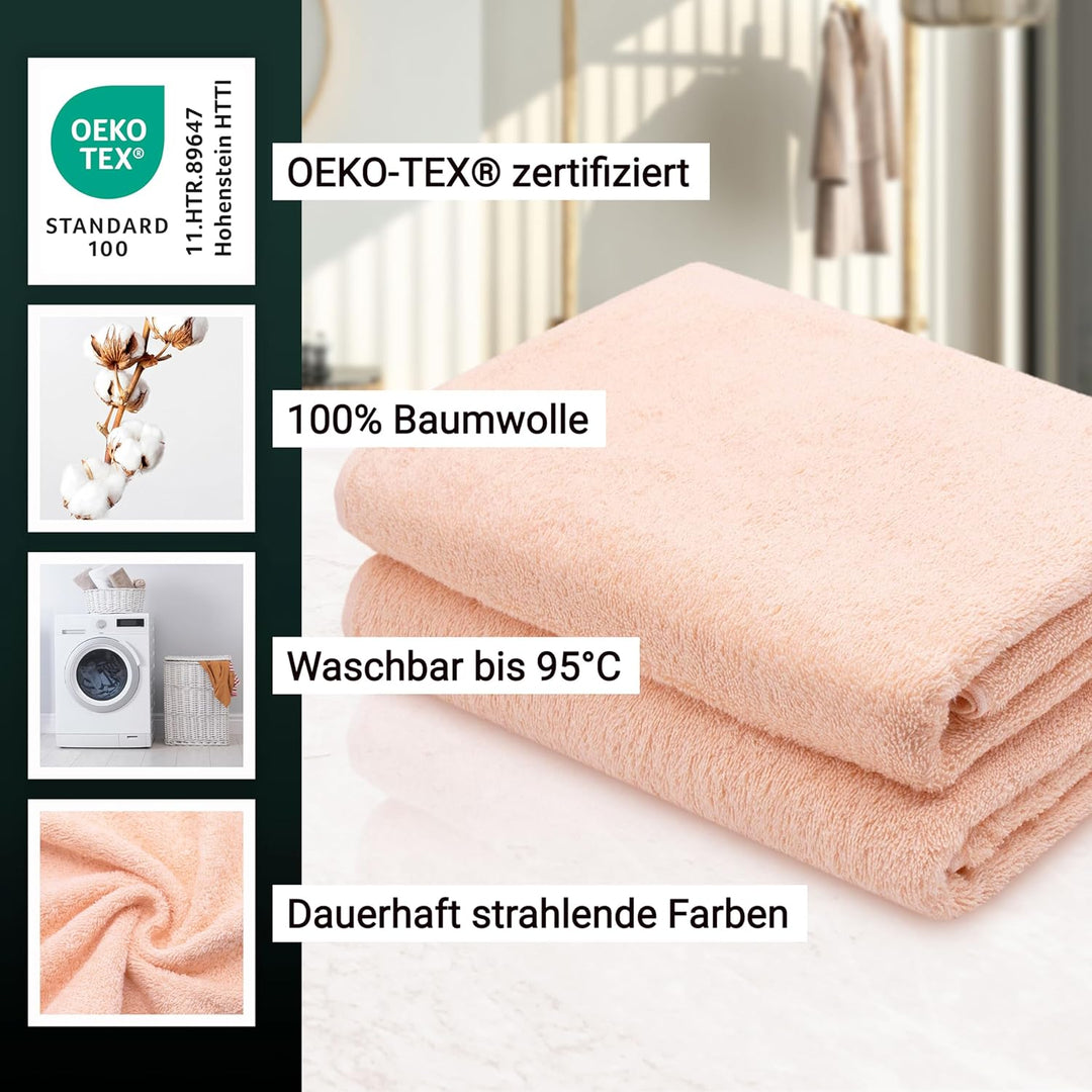 ZOLLNER 2er Set Duschtücher - weiche und saugstarke Handtücher - waschbar bis 95°C - Baumwolle - 70x