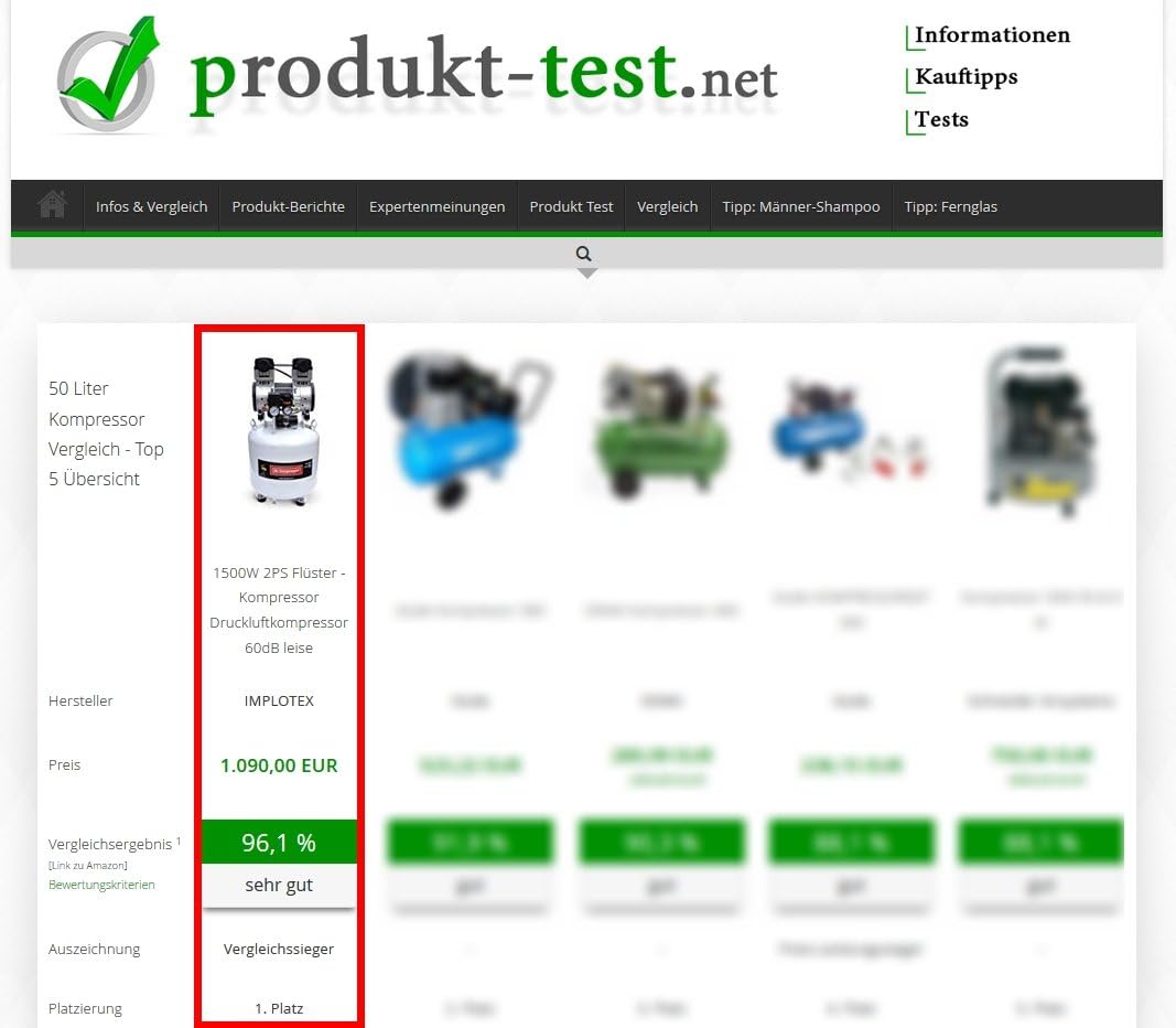 IMPLOTEX 1500W 2PS 18L Silent Flüsterkompressor Druckluftkompressor 60dB leise ölfrei flüster Kompre