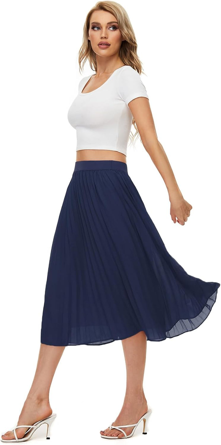 Durio Midirock Damen Faltenrock Plissee Damenrock Sommerrock Leicht Casualrock Chiffon Röcke A-Linie