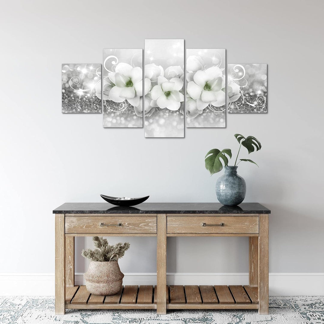 Runa Art Wandbilder Blumen Abstrakt 5 Teilig Bild auf Vlies Leinwand Deko Wohnzimmer 3D Effekt Schwa