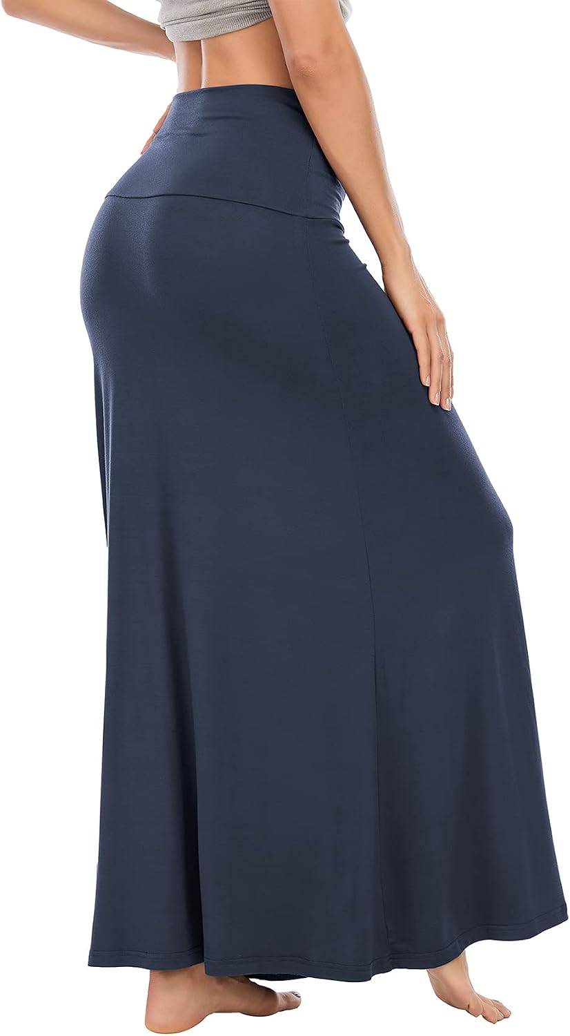 Durio Rock Maxirock Lang Damen Rock Weich Sommerrock Elegant Freizeitrock mit Hohem Bund Elastisch S