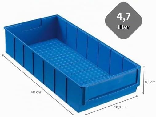 Blaue Industriebox 400 B | HxBxT 8,1x18,3x40cm | 4,7 Liter| Sichtlagerkasten, Sortimentskasten, Sort