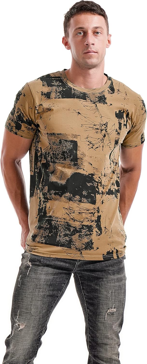 RONOMO Herren Mode Krawatte Dye T-Shirt Casual Print T-Shirt Graffiti T-Shirt S Fk Khaki, S Fk Khaki