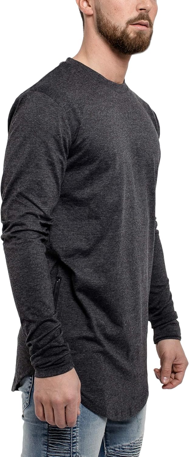 Blackskies Side Zip Langarm T-Shirt | Langes Oversize Fashion Basic Longsleeve Herren Longshirt Long