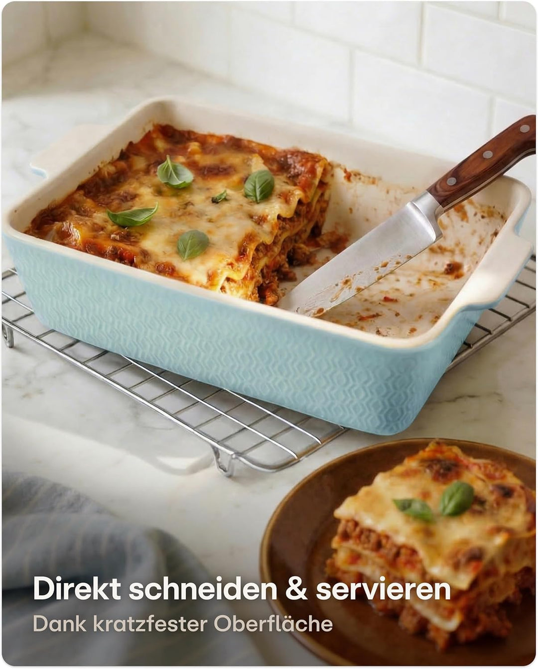 Auflaufform Gross aus Keramik - Für Lasagne, Tiramisu & Auflauf - Extra Hoher Rand - Eckige Backform