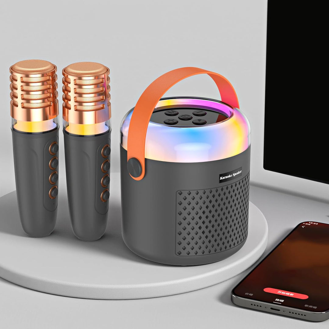 Kleine Karaoke Maschine, Reiselautsprecher Musikplayer mit LED Beleuchtung, Karaoke Spielzeug mit Mi