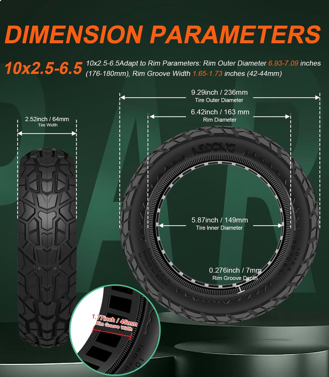 BANGTING 2PCS 60/70-6.5 E Scooter Reifen Tubeless, 10x2.50-6.5 Vollgummireifen Schlauchlos, 10x2.5 z