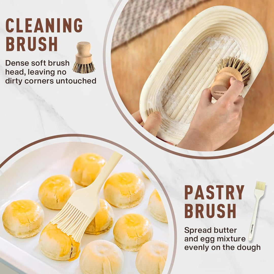 Spardar Brot Gärkorb Set, 23cm Runden und 25cm Ovalen Sauerteigkörben, 100% natürlichem Rattan, Gärk