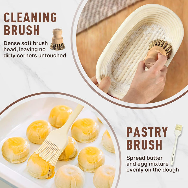 Spardar Brot Gärkorb Set, 23cm Runden und 25cm Ovalen Sauerteigkörben, 100% natürlichem Rattan, Gärk