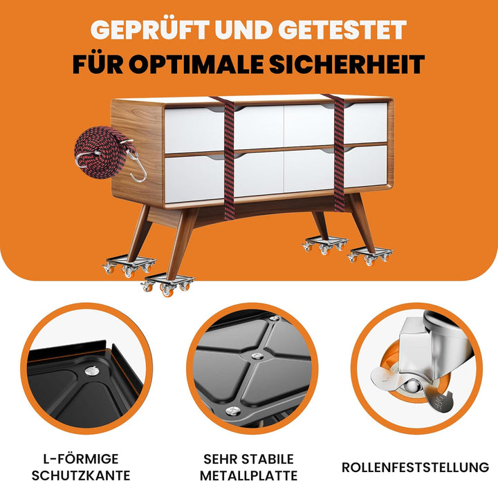 Transportroller Set 600kg mit Möbelheber für schwere Möbel &amp; Umzug