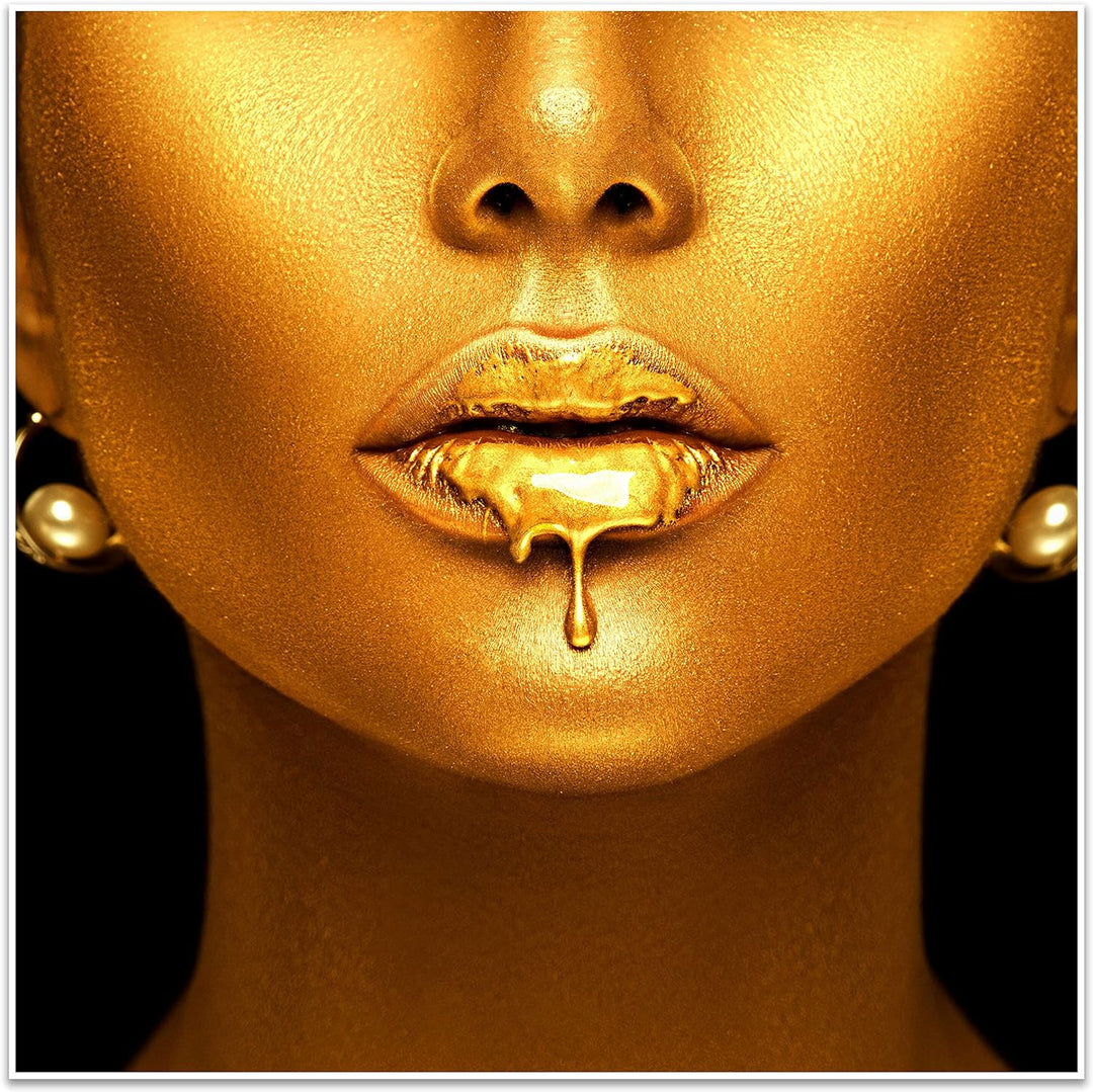 wandmotiv24 Poster als Wanddeko, Grösse 50x50cm, Gold Collection, Frau in Gold, Lippen, Farbe, Schmu