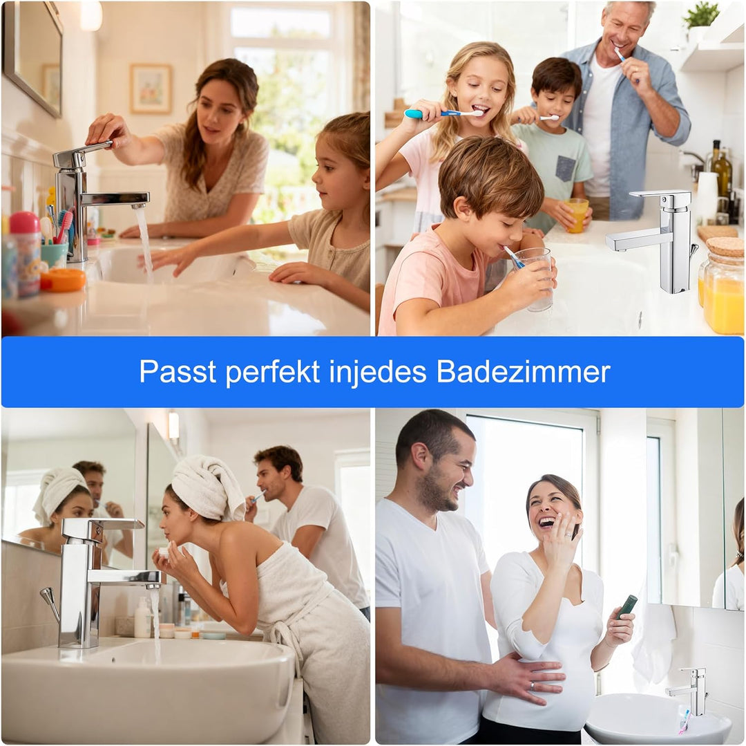 Wasserhahn Bad mit Zugstangen-Ablauf, Waschtischarmatur Einhebelmischer mit Auslauf Höhe 90 mm, Bada