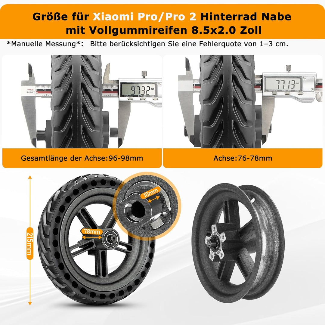8,5 Zoll E Scooter Hinterrad Komplettrad mit Vollreifen & Felge für Xiaomi Pro/Pro 2 Hinterrad Kompl