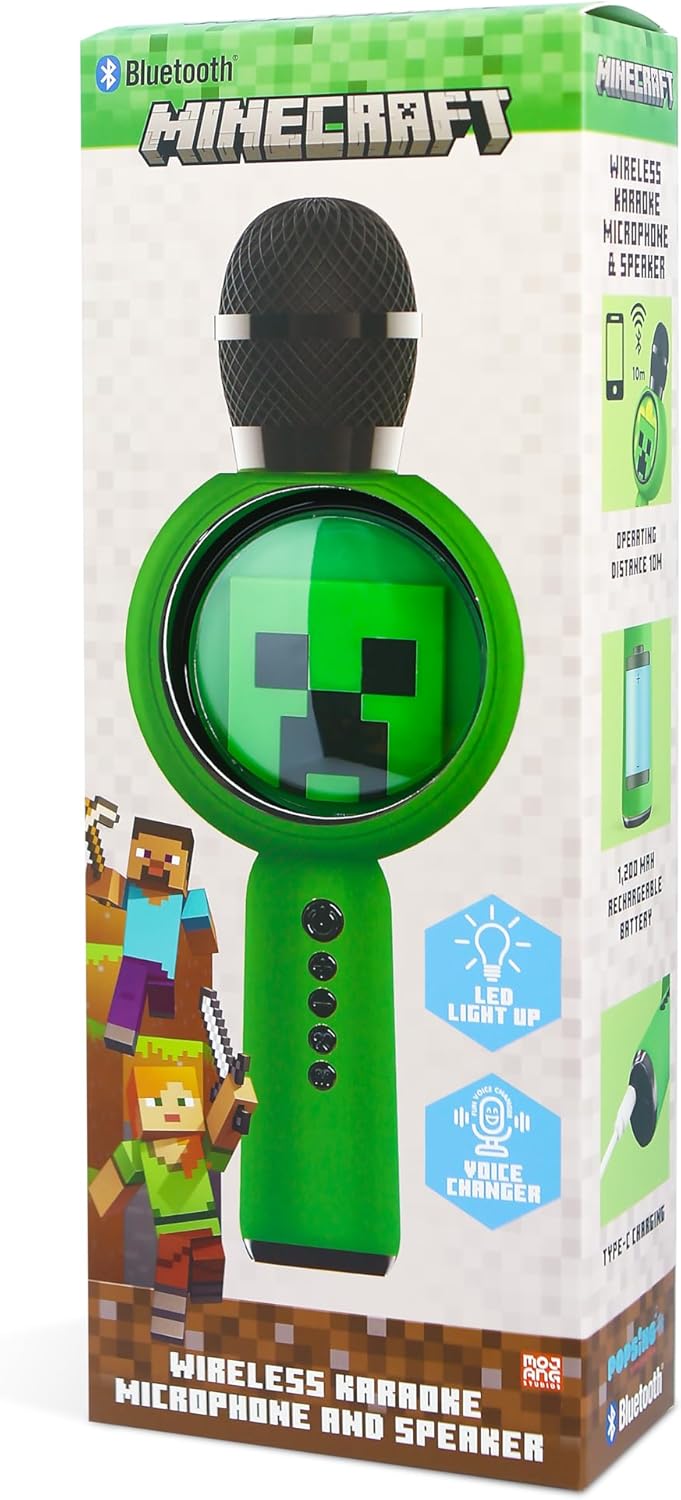 Minecraft Karaoke-Mikrofon mit kabellosem Lautsprecher und LED-Leuchten