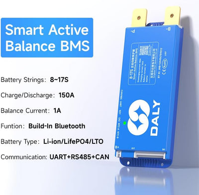 DALY Smart Active Balance BMS 150A 24V-60V 8S-17S Integriertes Bluetooth mit RS485 CAN PCB Batteries