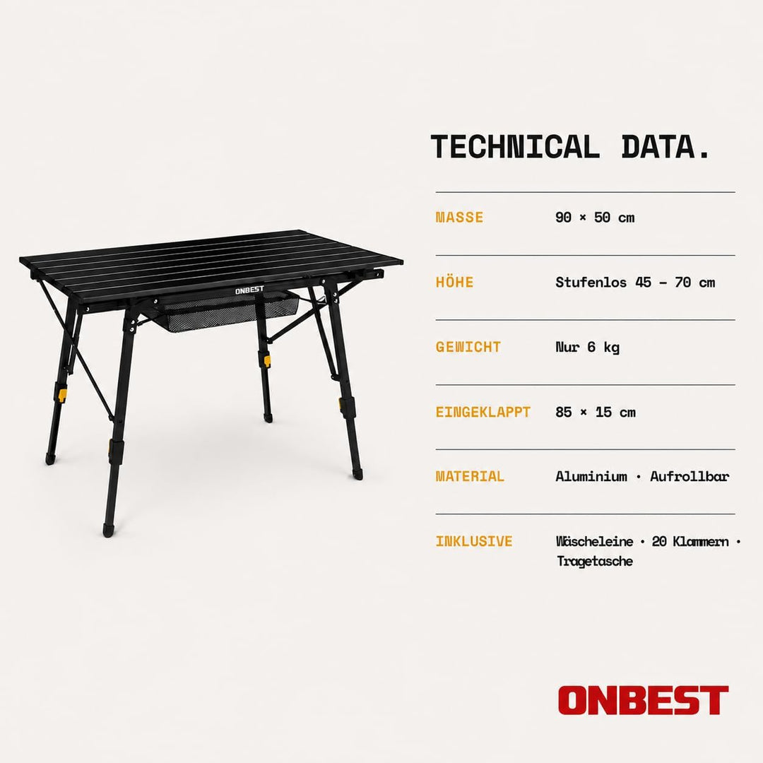 ONBEST Camping Klapptisch – Campingtisch klappbar – Angeltisch, Gartentisch 2 Personen – mit robuste