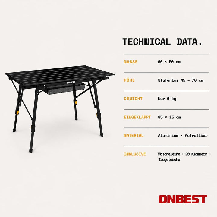 ONBEST Camping Klapptisch – Campingtisch klappbar – Angeltisch, Gartentisch 2 Personen – mit robuste