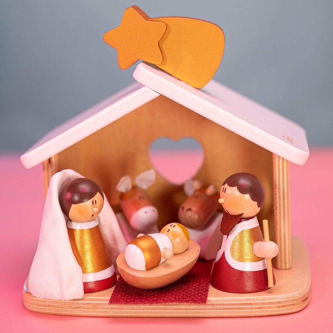 Sevi : Nativity Scene, Rot, Weiss, Gold, ca. 18 x 18 x 14 cm