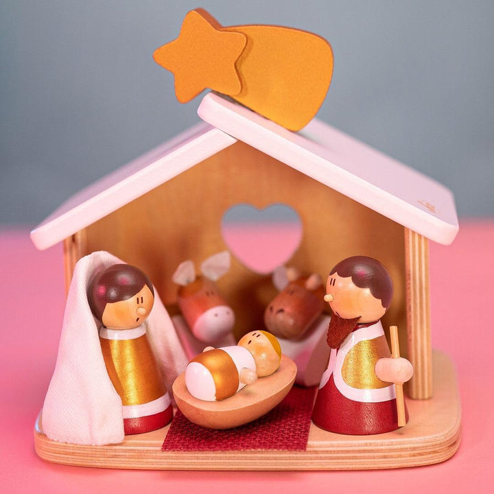 Sevi : Nativity Scene, Rot, Weiss, Gold, ca. 18 x 18 x 14 cm