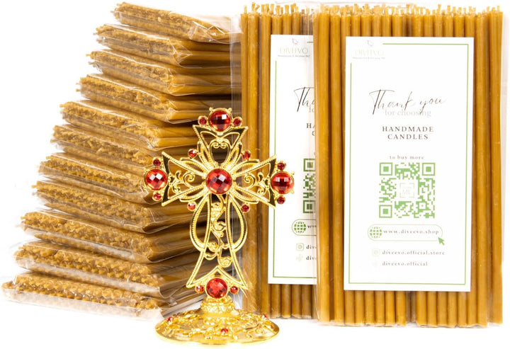 Diveevo Kirchliche Bienenwachskerzen №140 - Bernstein 350 Stk. I hochwertige Ritualkerzen L-16 cm Ø-