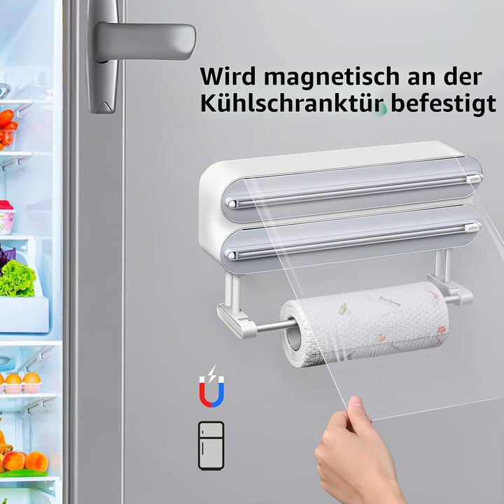 DBREAKS Wandrollenhalter Küche 3 Rollen, küchenrollenhalter magnetisch, Frischhaltefolie Schneider,