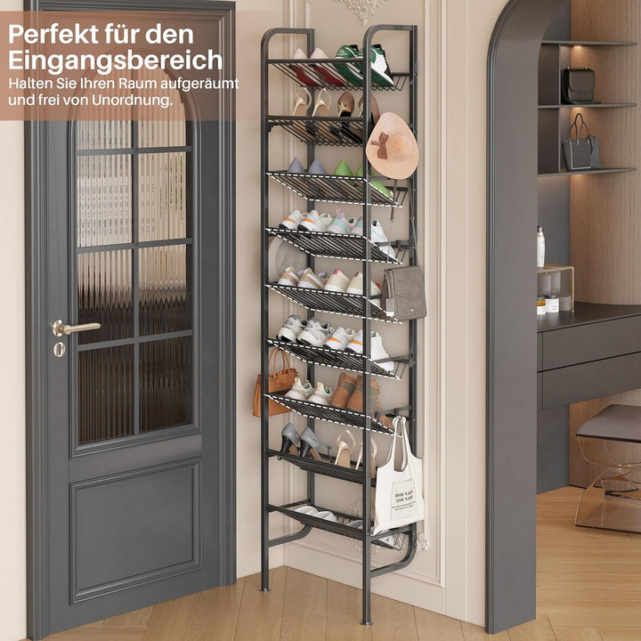 Tür Schuhregal, 9 Ebenen Metall Schuhablage Hinter der Tür, Offener Platzsparend Schuhschrank Schräg