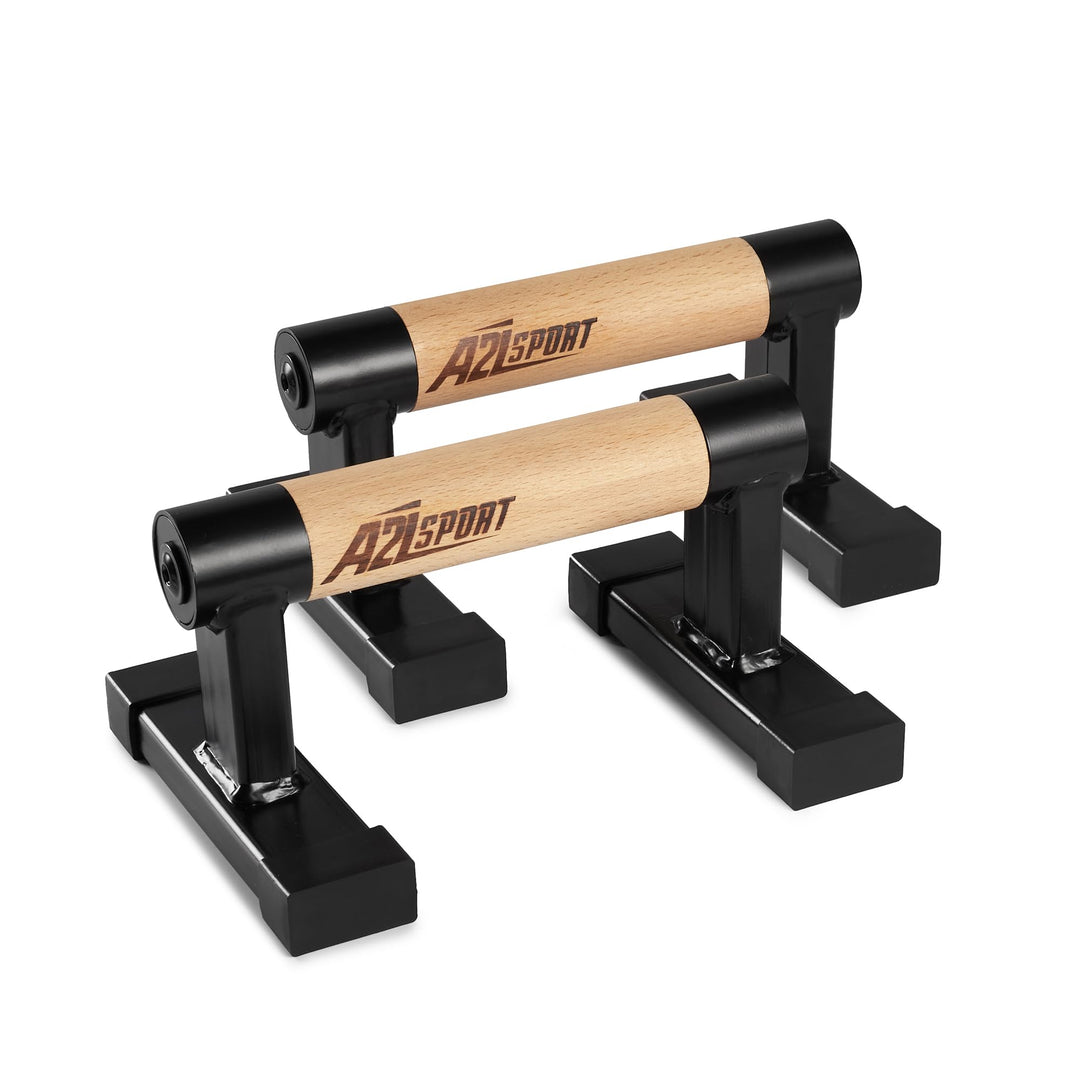 Premium Parallettes bis 1500 kg - Liegestützgriffe Holz und Metall - Rutschfeste Handstand Griffe/Di
