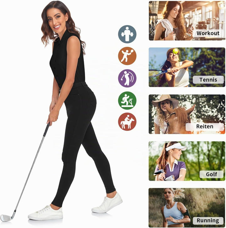 Soneven Bluse Damen Elegant Sport Tank Top mit Kragen Damen Ärmellos Poloshirt Golf Polo Sommer Ober
