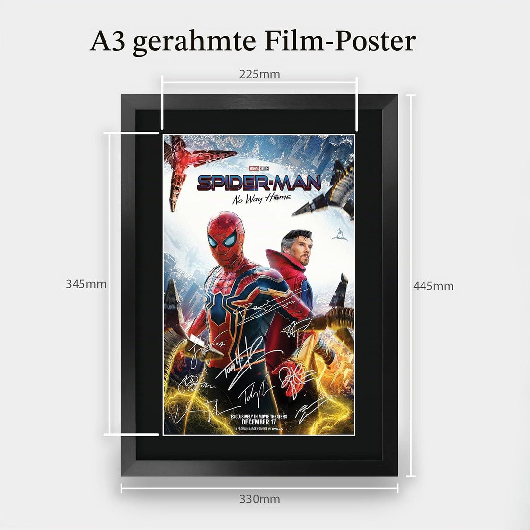 HWC Trading A3 FR Spider-Man: No Way Home Filmposter Tom Holland, signiert, Geschenk, gerahmt, A3, S