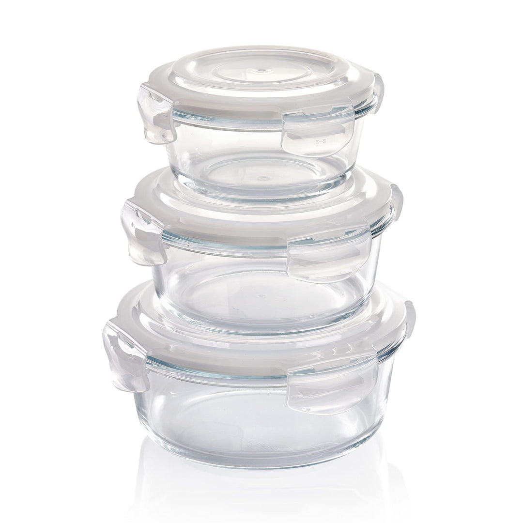 Grizzly Glas Frischhaltedosen, 3er Set, 400 ml, 620 ml, 950 ml, luftdicht, rund, Click-Verschluss, V