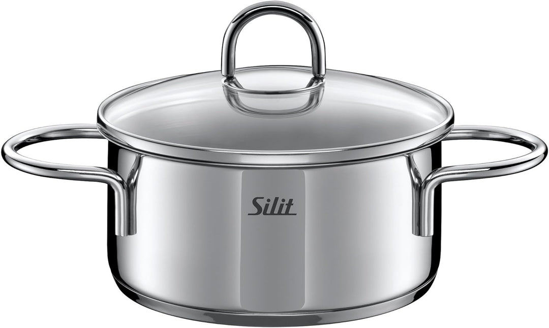 WMF Silit Toskana Kochtopf klein 16cm, Glasdeckel, Bratentopf Induktion 1,4l, Edelstahl poliert, unb