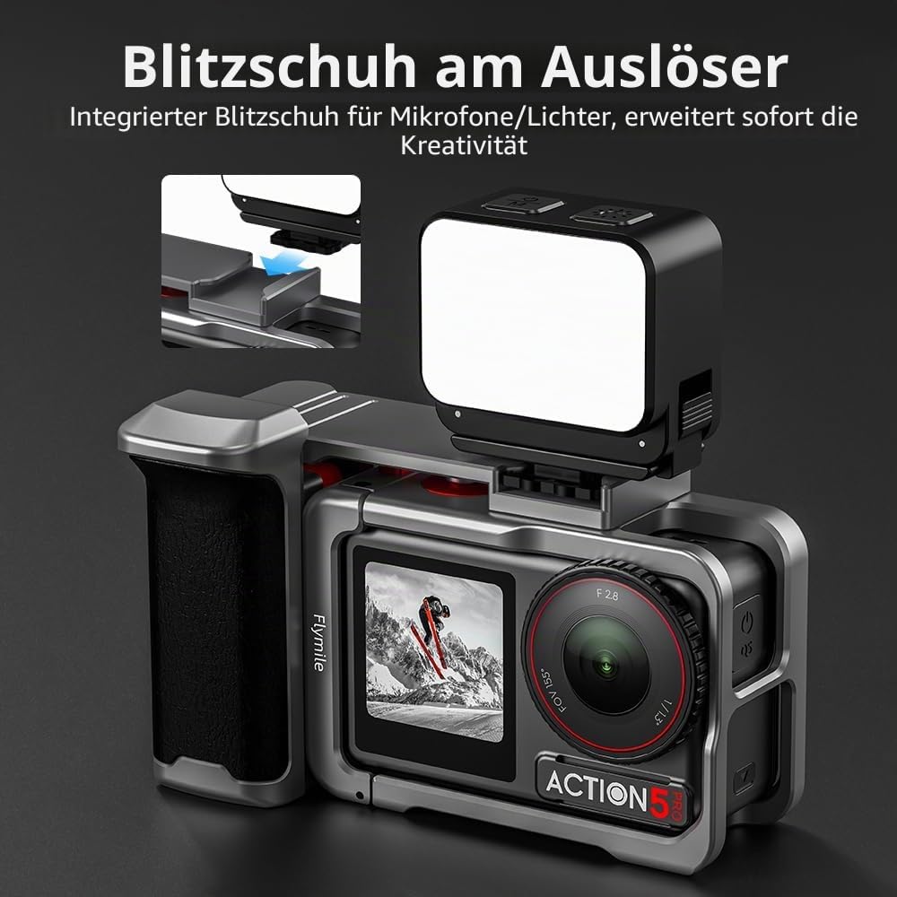 BRDRC Grip Kit für DJI Action 5 Pro 4 3 (mit Käfig), Griffhalter-Bundle Erweiterungshalterung mit Au