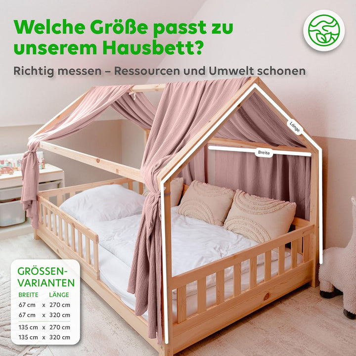 Hausbett Himmel [in 12 Farben] Betthimmel Hausbett aus 100% Baumwolle Musselin - Stoffhimmel für Hau