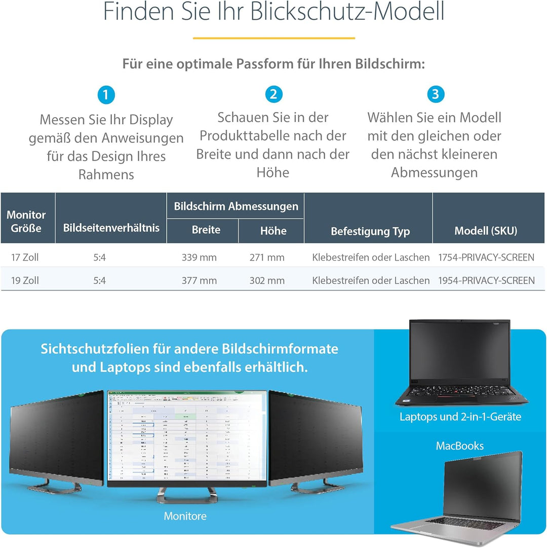 StarTech.com 17-inch 5:4 Computer Monitor Privacy Filter, Anti-Glare Privacy Screen w/51% Blue Light