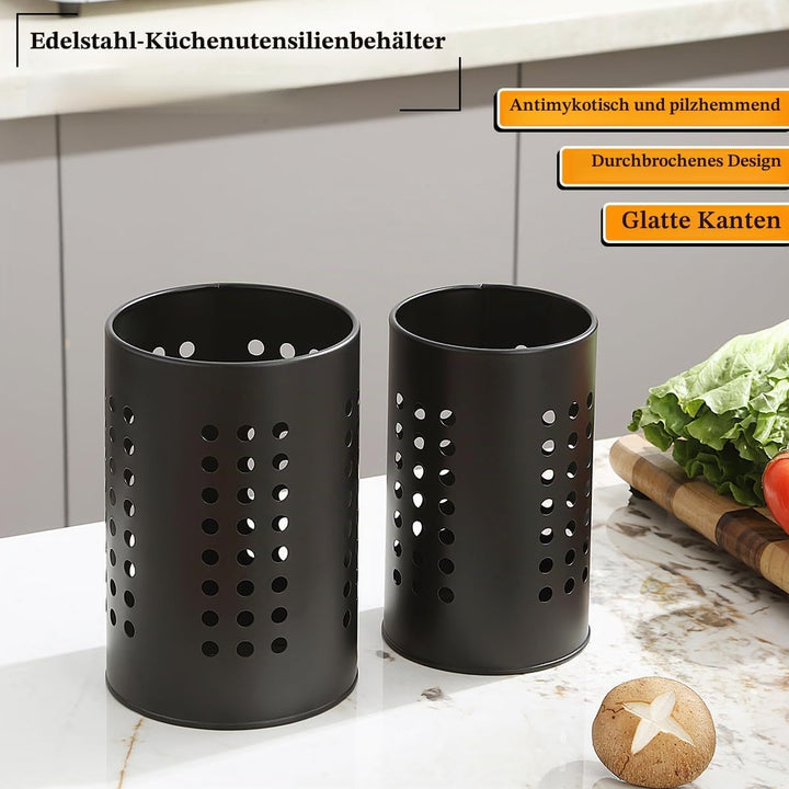 Evanda Küchenutensilienhalter für Arbeitsplatte 2er, Edelstahl Schwarze Utensilien Caddy, Bauernhaus